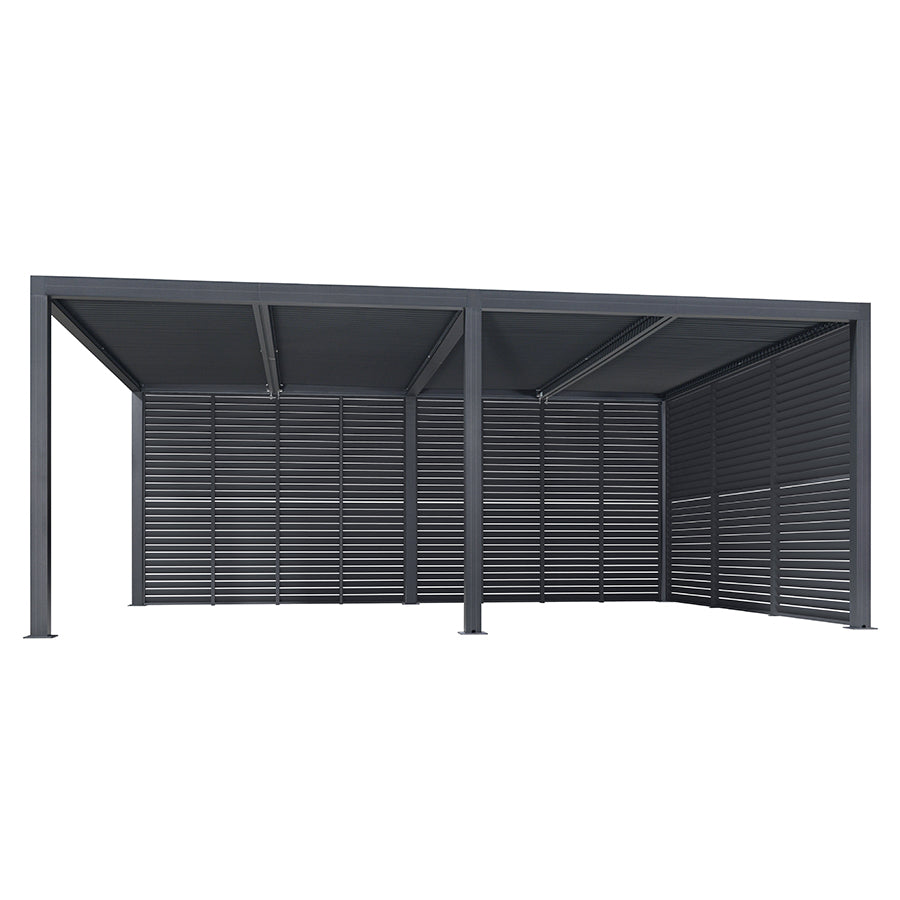 PURPLE LEAF Athena Louvered Pergola Grey Outdoor Aluminum Pergola with Shutter Wall Adjustable Gazebo Rainproof for Patio Deck Garden