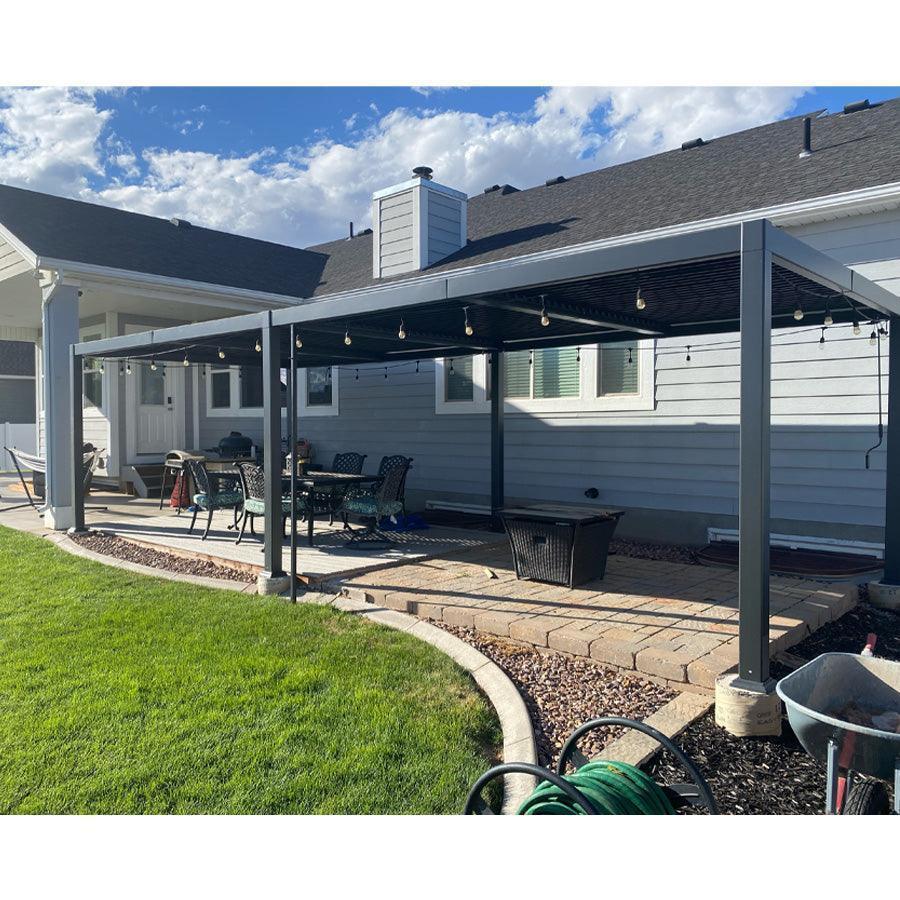 PURPLE LEAF Caesar Louvered Pergola with Milky String Lights Patio Aluminum Pergola with Independent Adjustable Rainproof Roof With Milky Lights