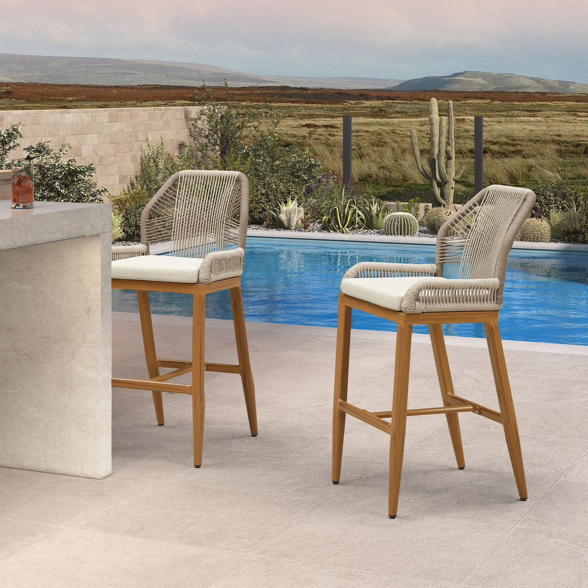 PURPLE LEAF Patio Bar Stools Counter Stools Outdoor Rattan Chairs with Back Modern Aluminum Woven Barstools for Garden Patio Kitchen Indoor