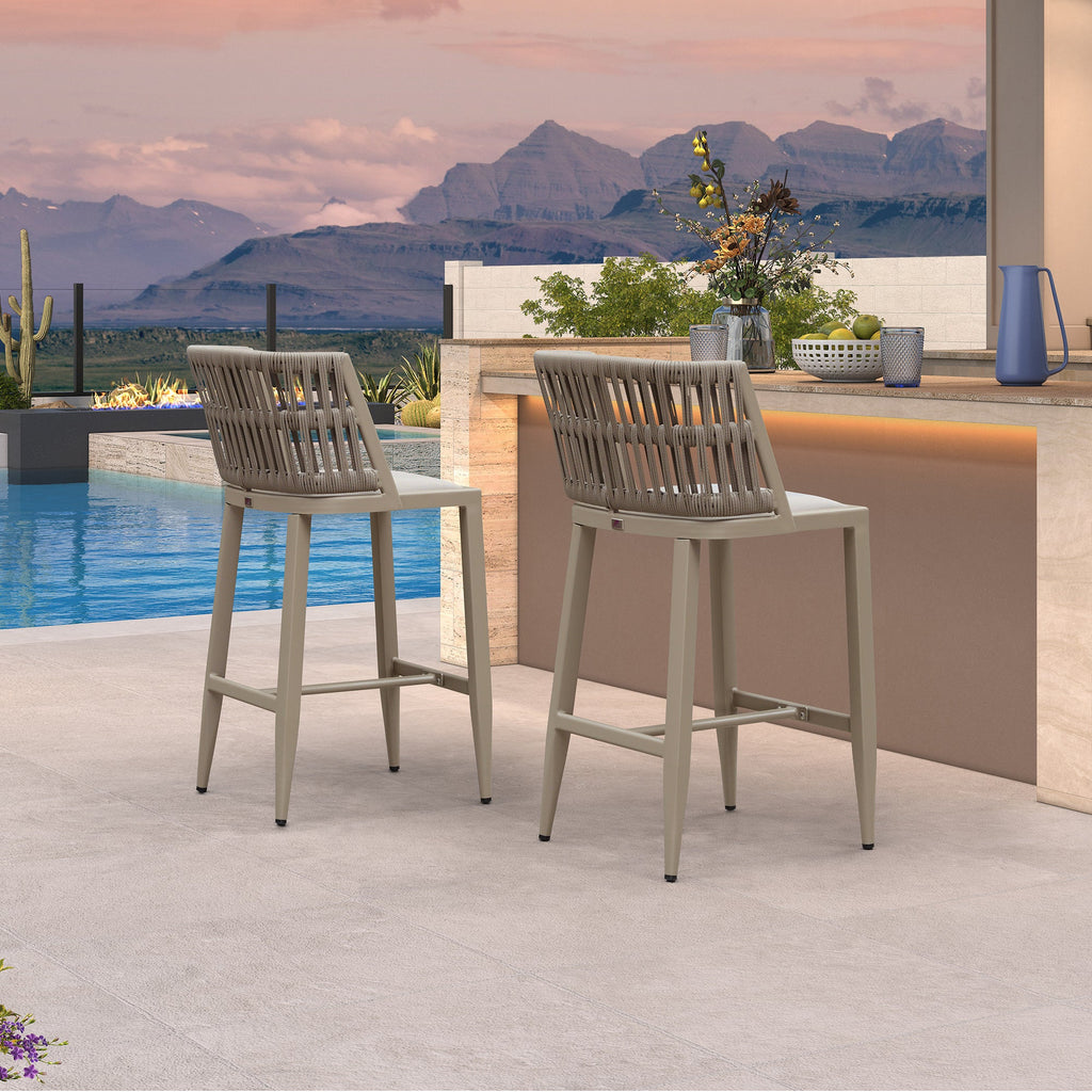PURPLE LEAF Outdoor Bar Stools Set of 2 for Overweight Wicker Rattan Patio Barstools Woven Modern Bar Chairs with Backrest and Cushions for Garden Outside