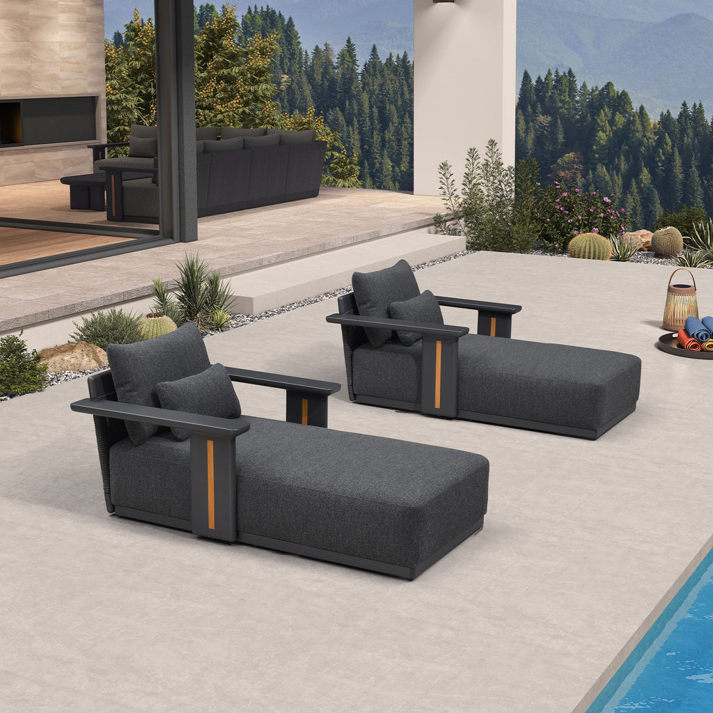 PURPLE LEAF Chaise Lounge Chair Modern Upholstered Outdoor Daybed with Armrest and Lumbar Pillow for Patio Poolside Sunbathing Deck