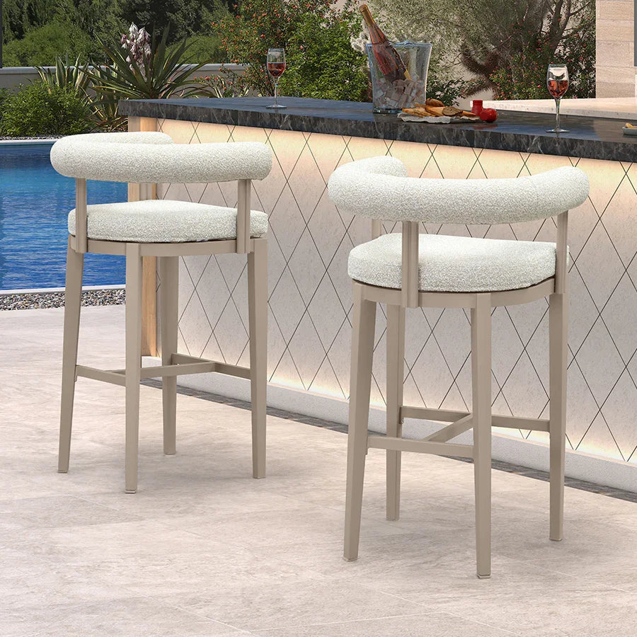 PURPLE LEAF Provence Outdoor Bar Stools Set of 2 Modern Olefin Upholstered Barstools with Back and Armrest Bar Chairs for Garden Kitchen Island
