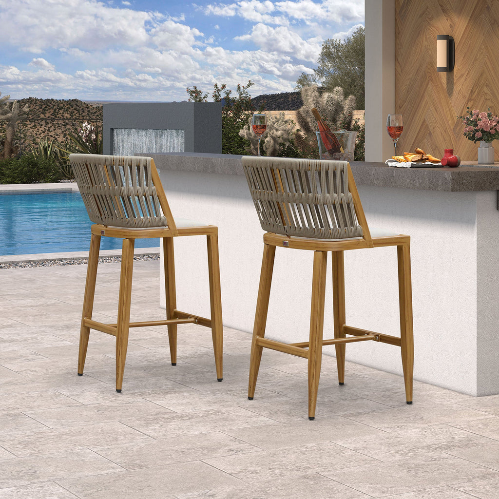 PURPLE LEAF Outdoor Bar Stools Set of 2 for Overweight Wicker Rattan Patio Barstools Woven Modern Bar Chairs with Backrest and Cushions for Garden Outside