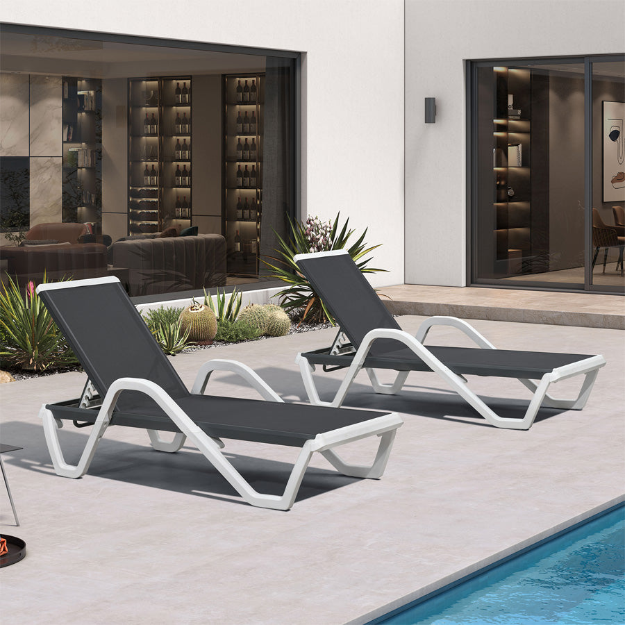 Clearance-PURPLE LEAF Patio Chaise Lounge Plastic Pool Outdoor Lounge Chair with Aluminum Frame Stackable Patio Tanning Chairs for Poolside Sunbathing Beach Deck Yard