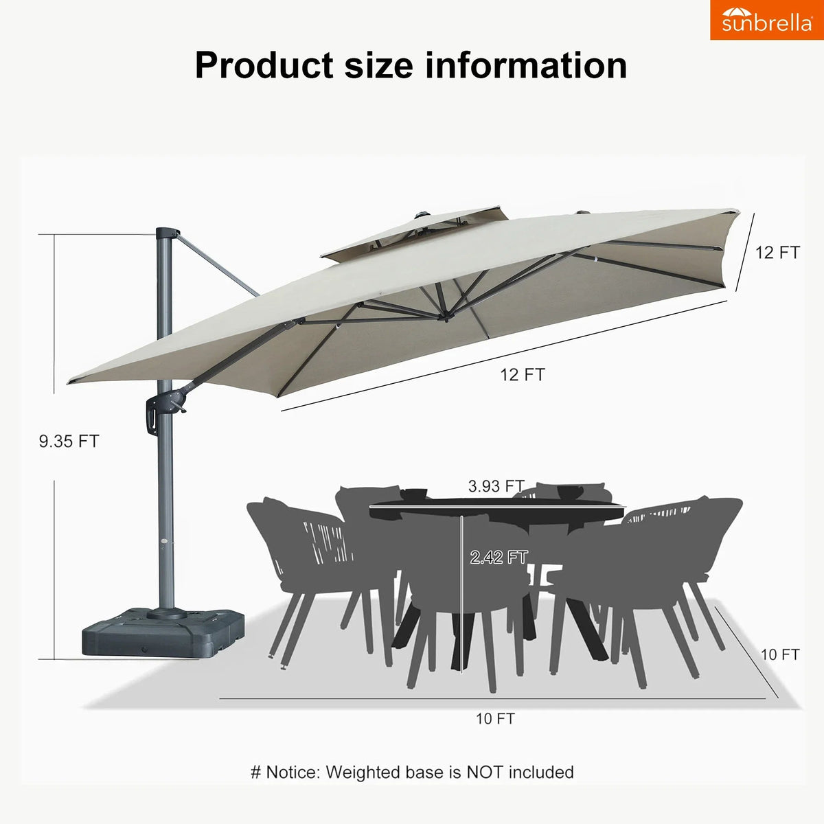 PURPLE LEAF SUNBRELLA Cantilever Umbrella Grey Aluminum Patio Umbrella