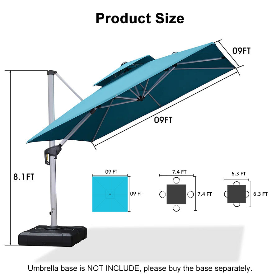 PURPLE LEAF Outdoor Windproof Umbrella, Square Cantilever Umbrella Outside Patio