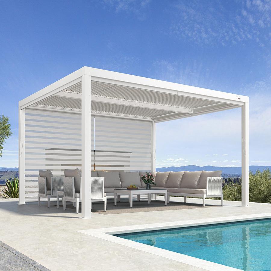 PURPLE LEAF Athena Louvered Pergola White Outdoor Aluminum Pergola with Roller Blind Adjustable Gazebo for Patio Deck Garden