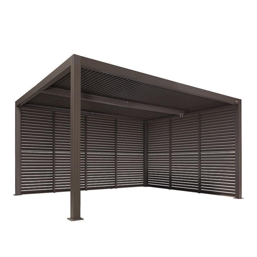 PURPLE LEAF Athena Louvered Pergola Bronze Outdoor Aluminum Pergola with Shutter Wall Adjustable Gazebo Rainproof for Patio Deck Garden
