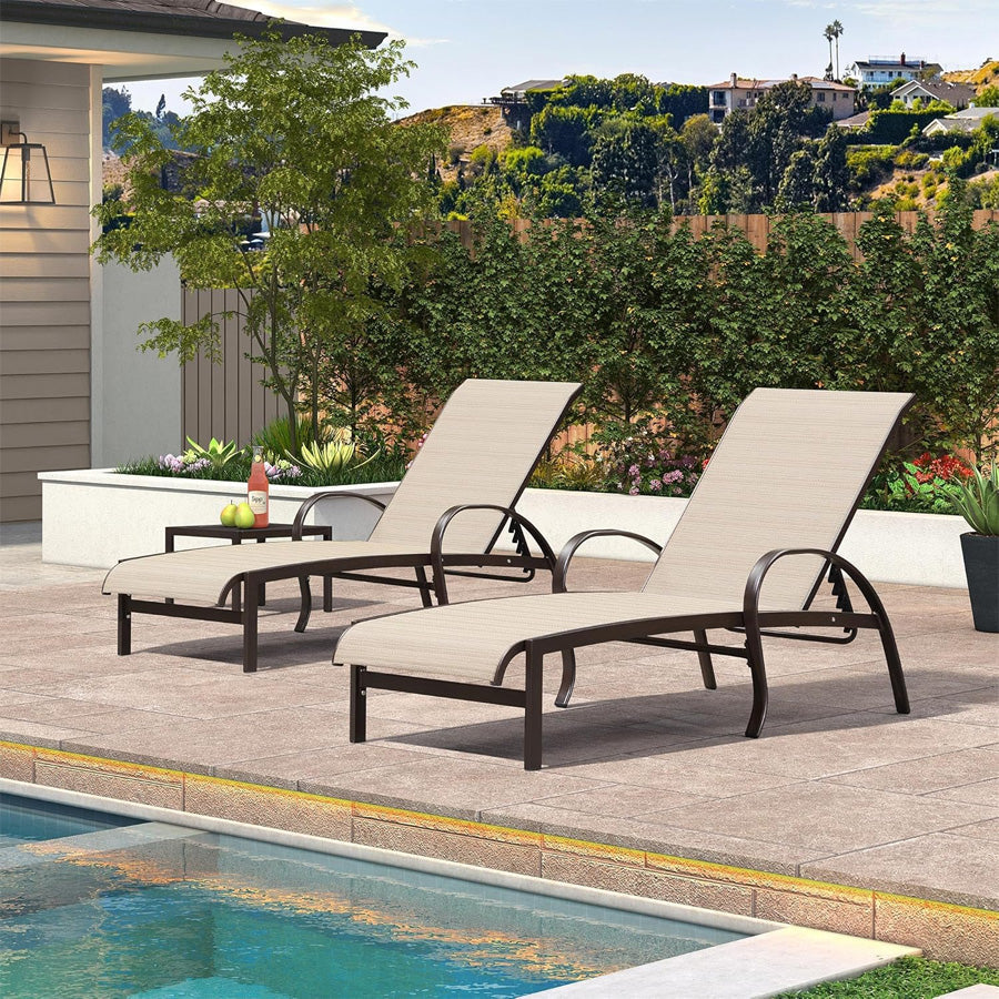 PURPLE LEAF Outdoor Chaise Lounge Patio Pool Lounger Aluminum Chairs with Side Table Adjustable Tanning Recliner for Outside Yard Deck Lawn Garden Beach