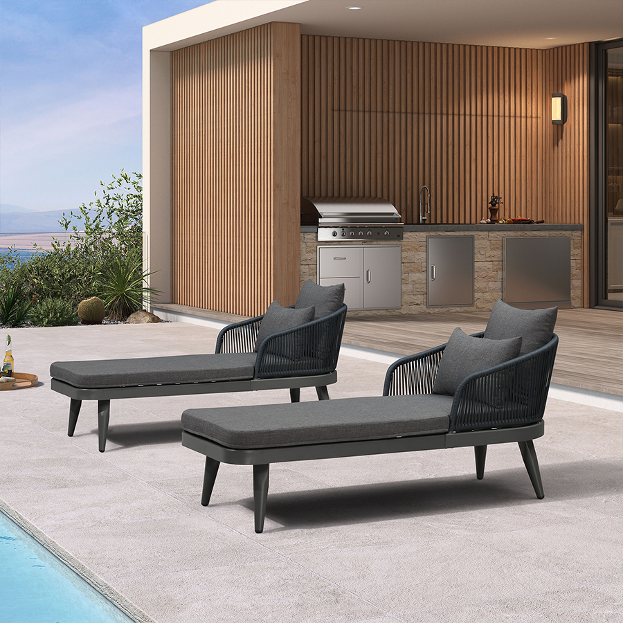 PURPLE LEAF Outdoor Chaise Lounge Thick Cushion, Aluminum Frame Patio Lounge Chair with Pillow & Lumbar Support, Wicker Armrests Sun Lounger for Poolside, Backyard, All-Weather Use