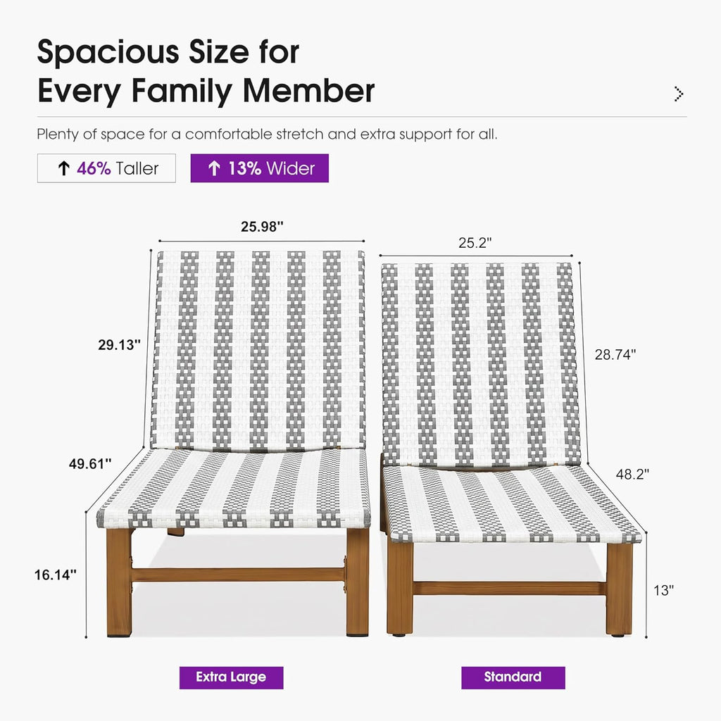 PURPLE LEAF Outdoor Teak Chaise Lounge Chair, Wood Grain Aluminum Outdoor Pool Lounge Chairs with Adjustable Backrest, Breathable Recliner for Patio, Poolside, Garden