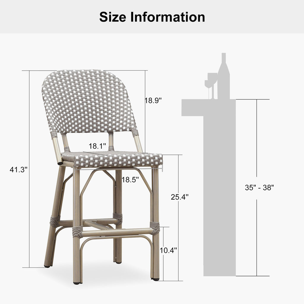PURPLE LEAF Outdoor Bar Height Stools Set of 2 French Country Patio Rattan Bar Stool Chairs Outdoor Armless Barstools for Porch Garden Indoor Kitchen