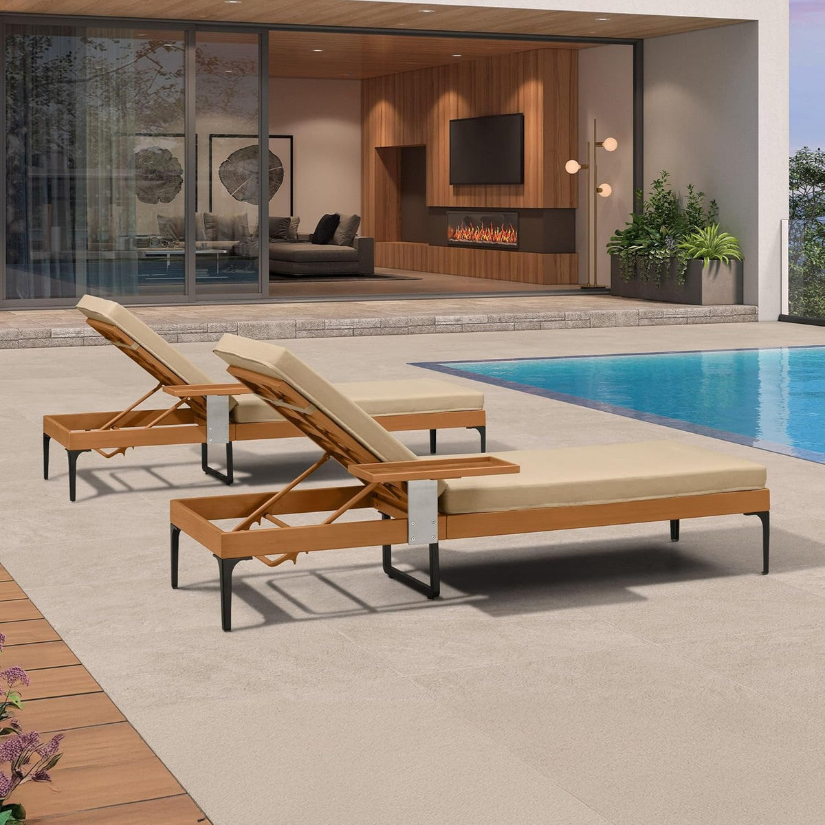 PURPLE LEAF Outdoor Chaise Lounge Sunbrella Patio Lounge Chair Recliner and Cushion for Poolside Balcony Backyard
