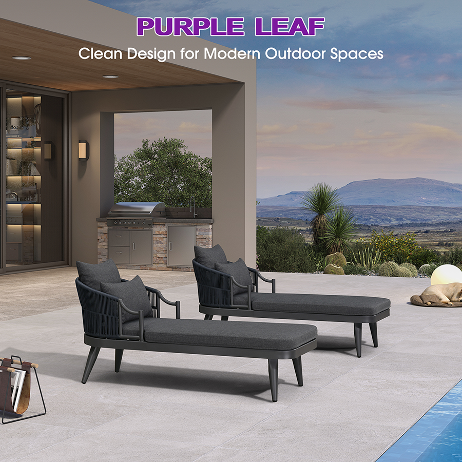 PURPLE LEAF Outdoor Lounge Chair, Patio Chaise Lounge with Cushioned Seat & Supportive Armrests, Ergonomic Aluminum Pool Lounge Chairs for Backyard Deck Poolside