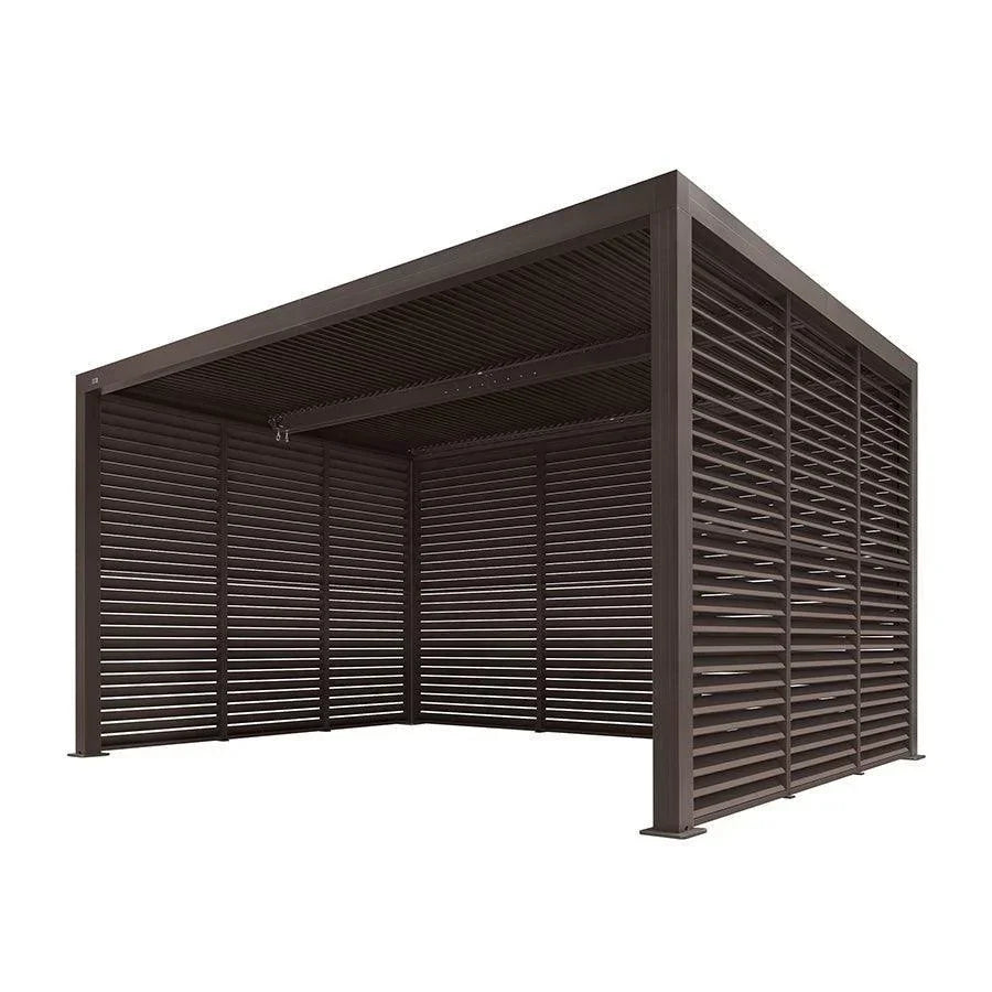 PURPLE LEAF Athena Louvered Pergola Bronze Outdoor Aluminum Pergola with Shutter Wall Adjustable Gazebo Rainproof for Patio Deck Garden