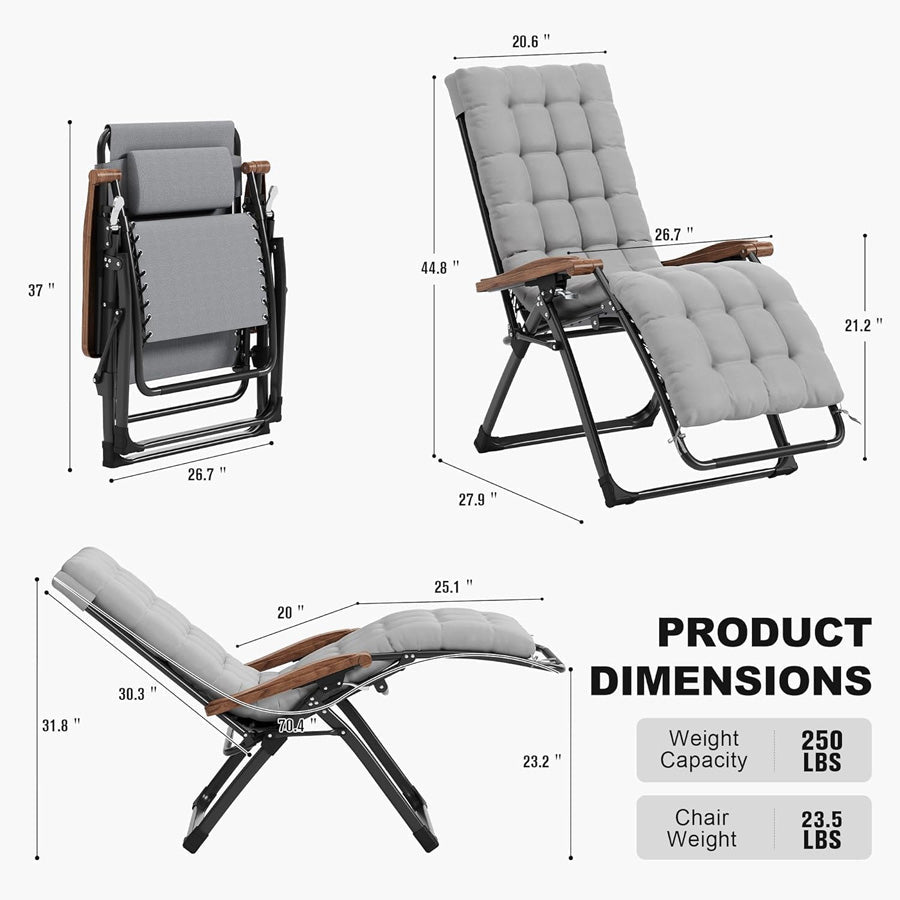 PURPLE LEAF Outdoor Reclining Chair Patio Zero Gravity Chaise Lounge Folding Chair with Removable Cushion Adjustable Headrest for Lawn Camping Beach Pool