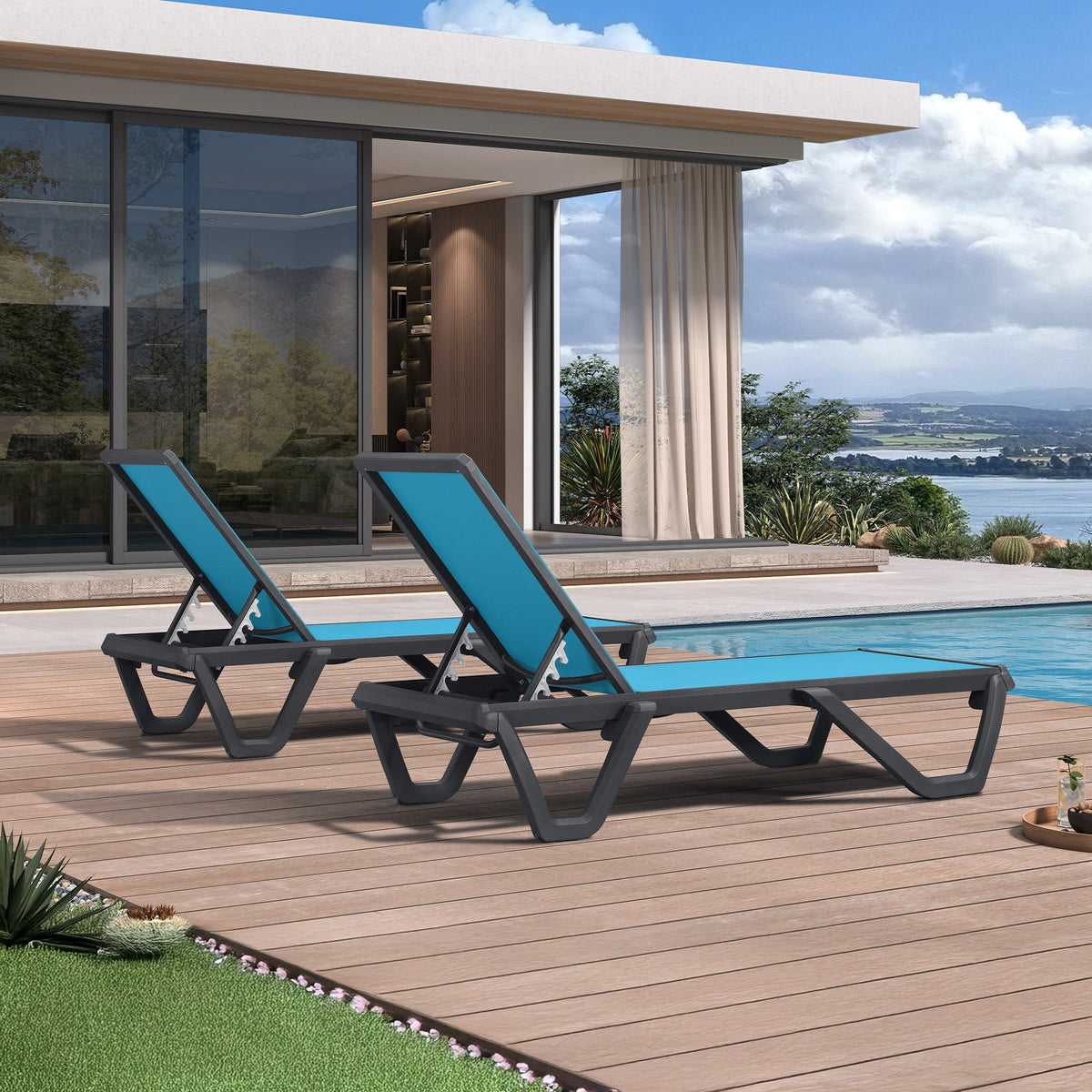 PURPLE LEAF Outdoor Chaise Lounge Patio Chair 5 Positions Adjustable Aluminum Frame with Textilene Seat Lightweight and Durable Pool Chaise Lounge for Patio Poolside Beach Yard