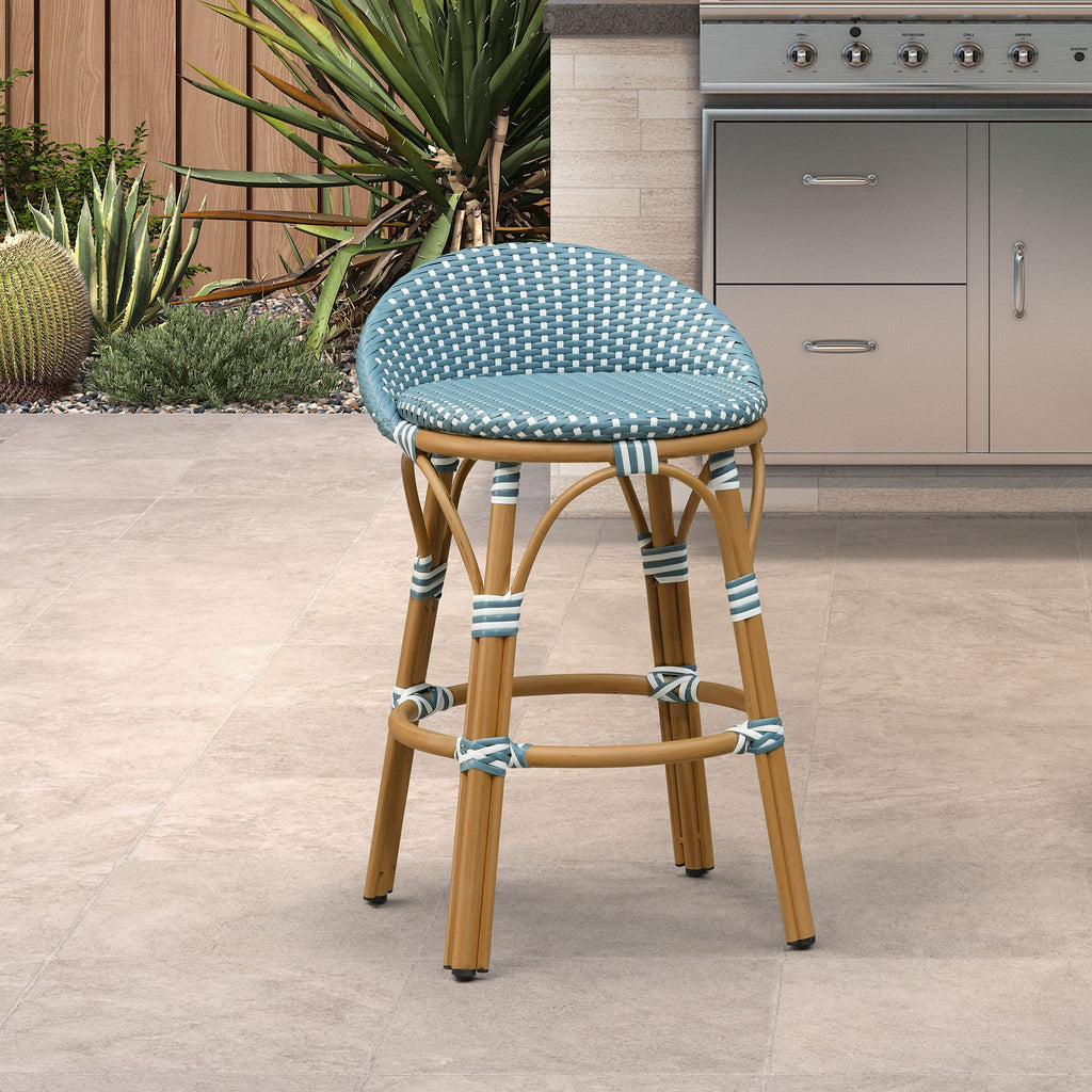 PURPLE LEAF Patio Oversized Backrest Bar Height Stool Set of 2 Outdoor Round Barstools Aluminum Frame Woven Rattan for Indoor Kitchen Dining Bistros Cafe Restaurant