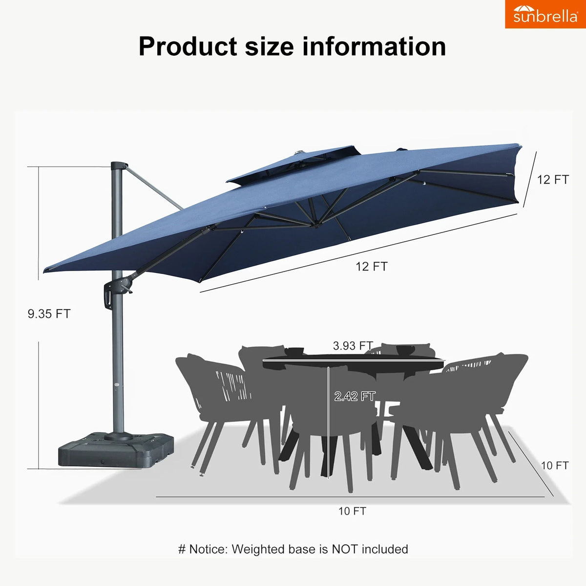 PURPLE LEAF SUNBRELLA Cantilever Umbrella Grey Aluminum Patio Umbrella