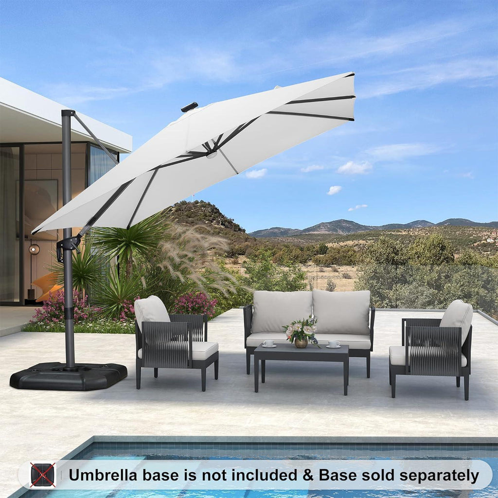 PURPLE LEAF – Parasol de terrasse déporté 10ft avec éclairage LED, rotation 360° et inclinaison