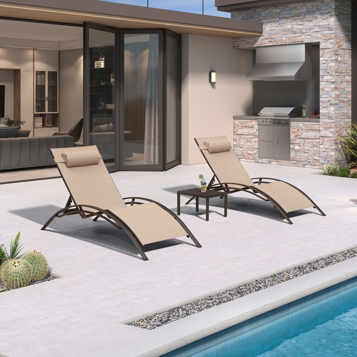 PURPLE LEAF Outdoor Chaise Lounge Chair  Patio Pool Lounger Bronze Aluminum Chairs with Side Table Adjustable Tanning Recliner for Outside Backyard Yard Deck Balcony Beach
