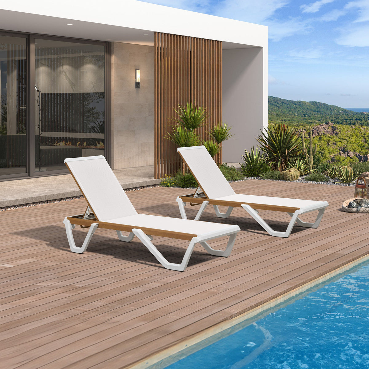 PURPLE LEAF Patio Lounge Chair Set White Chaise Lounge Chairs Five-Position Adjustable Plastic Stackable Chaise for Pool Sunbathing Beach Deck Outdoor