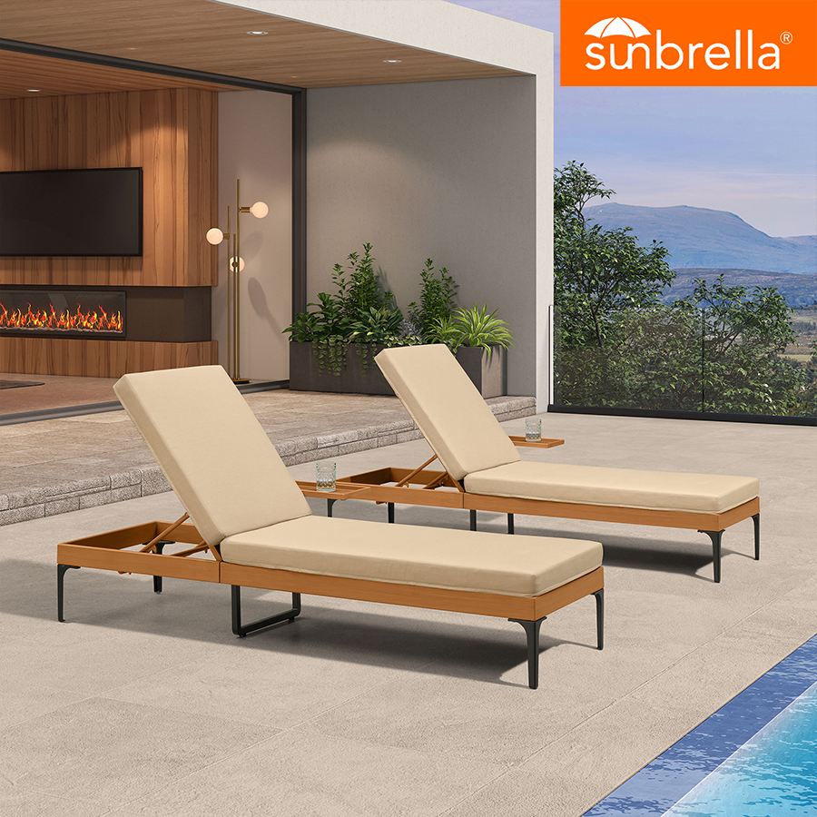 PURPLE LEAF Outdoor Chaise Lounge Sunbrella Patio Lounge Chair Recliner and Cushion for Poolside Balcony Backyard