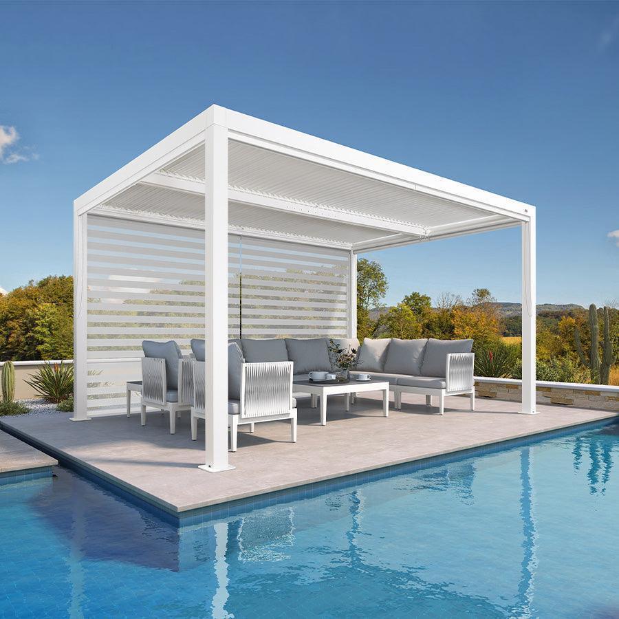 PURPLE LEAF Athena Louvered Pergola White Outdoor Aluminum Pergola with Roller Blind Adjustable Gazebo for Patio Deck Garden