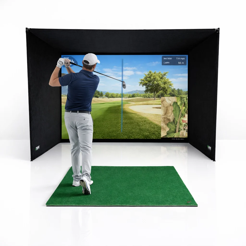 Golf Simulator Enclosure - 7 Sizes, Pro + Impact Screen and Frame INCLUDES FREE SIDE BARRIERS