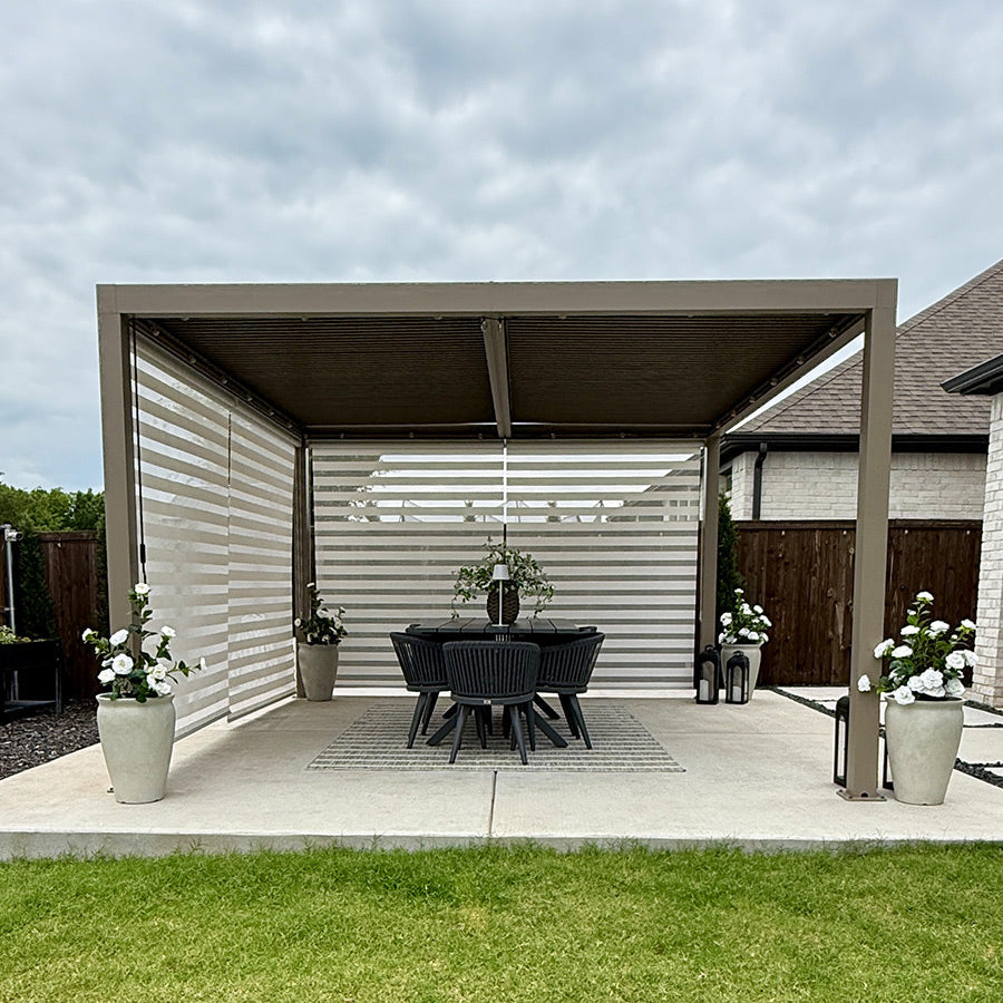 PURPLE LEAF Athena Louvered Pergola Modern Champagne Pergola with Adjustable Roof for Deck Backyard Garden