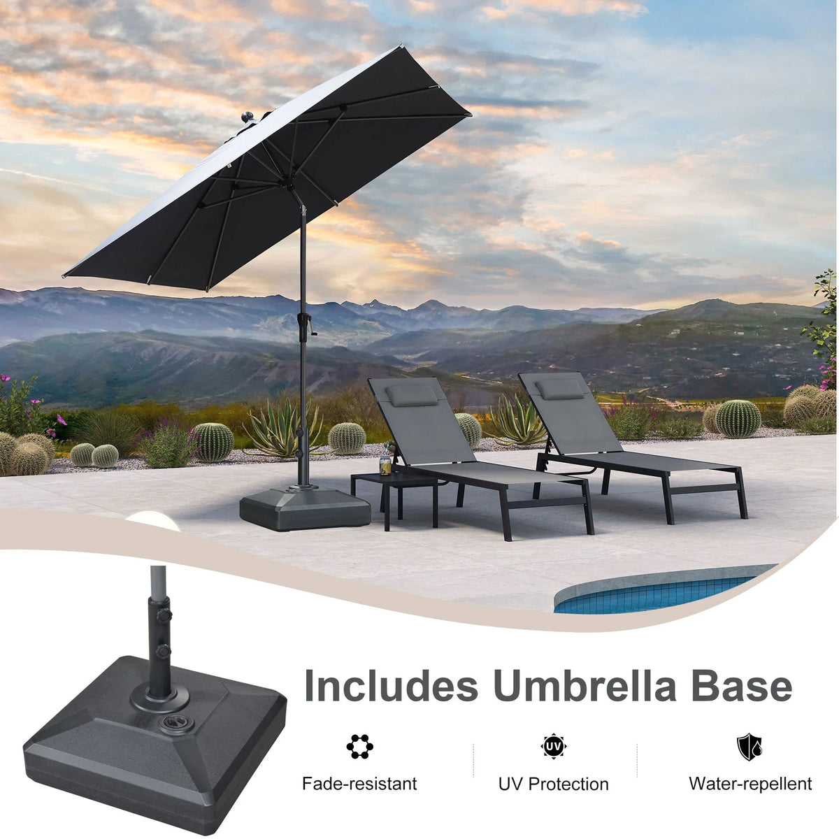 PURPLE LEAF Crank and Tilt Rectangular Outdoor Patio Market Umbrella with Base