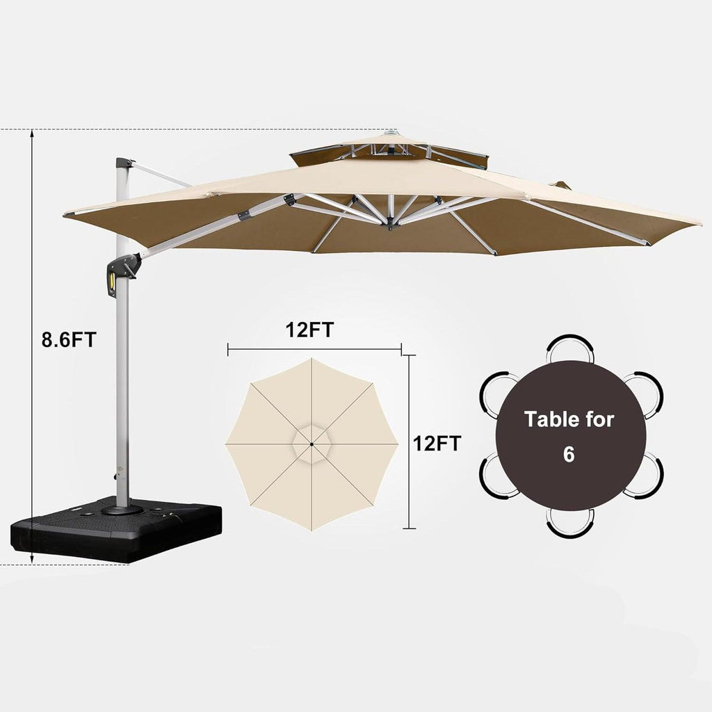 PURPLE LEAF Round Cantilever Patio Umbrella Heavy Duty Umbrella for Porch Garden Pool