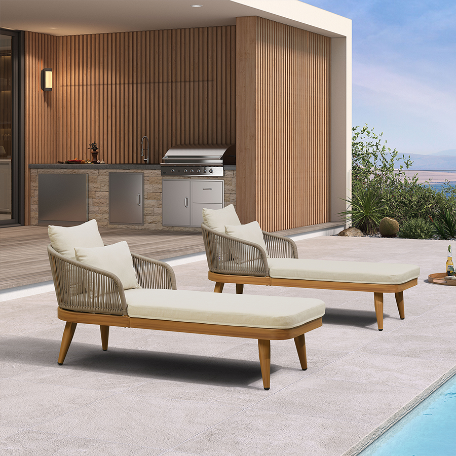PURPLE LEAF Outdoor Chaise Lounge Thick Cushion, Aluminum Frame Patio Lounge Chair with Pillow & Lumbar Support, Wicker Armrests Sun Lounger for Poolside, Backyard, All-Weather Use