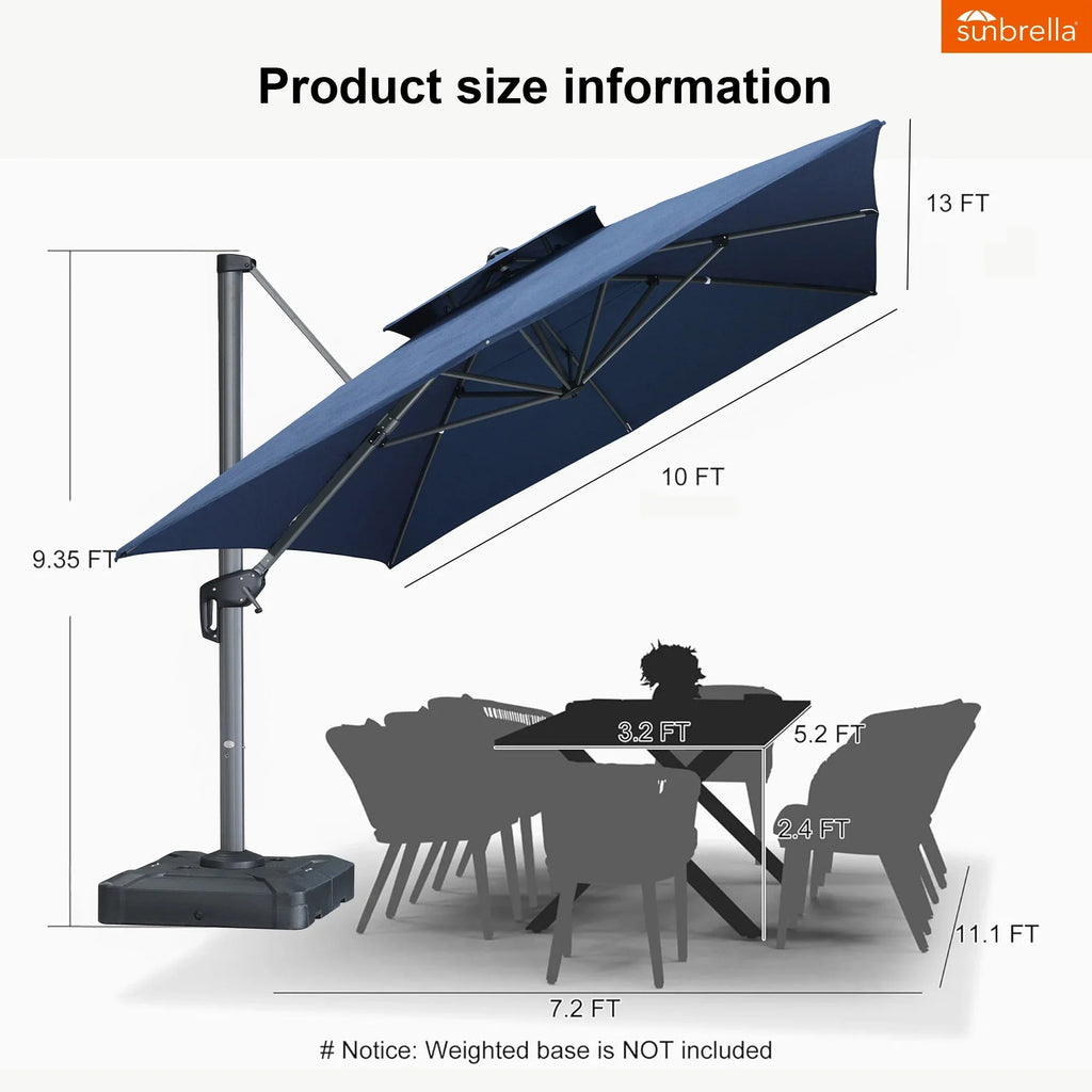 PURPLE LEAF SUNBRELLA Cantilever Umbrella Grey Aluminum Patio Umbrella
