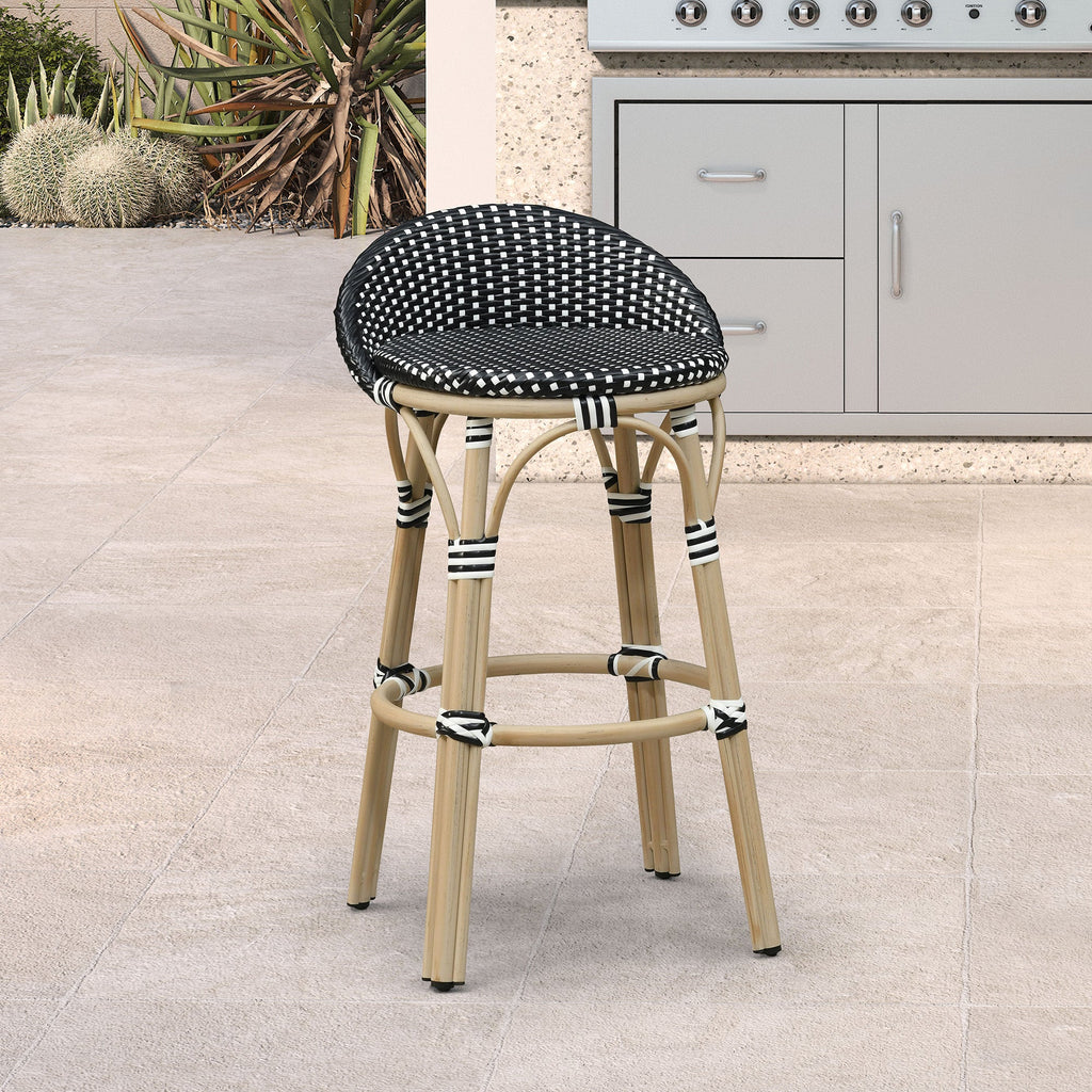 PURPLE LEAF Patio Oversized Backrest Bar Height Stool Set of 2 Outdoor Round Barstools Aluminum Frame Woven Rattan for Indoor Kitchen Dining Bistros Cafe Restaurant