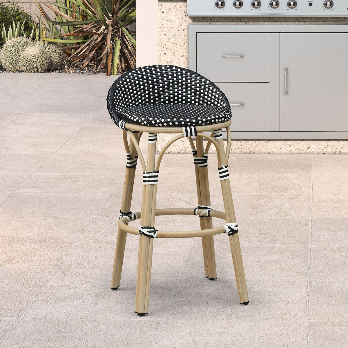 PURPLE LEAF Patio Oversized Backrest Bar Height Stool Set of 2 Outdoor Round Barstools Aluminum Frame Woven Rattan for Indoor Kitchen Dining Bistros Cafe Restaurant
