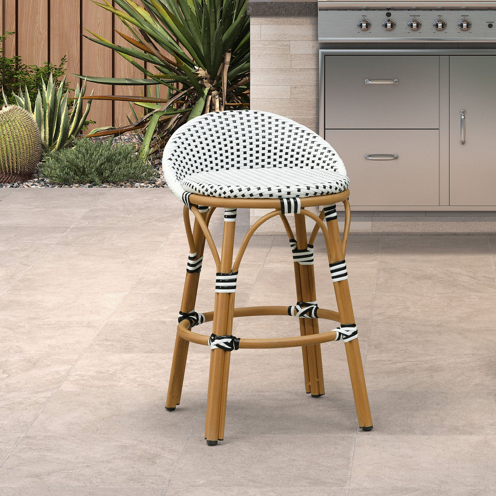 PURPLE LEAF Patio Oversized Backrest Bar Height Stool Set of 2 Outdoor Round Barstools Aluminum Frame Woven Rattan for Indoor Kitchen Dining Bistros Cafe Restaurant