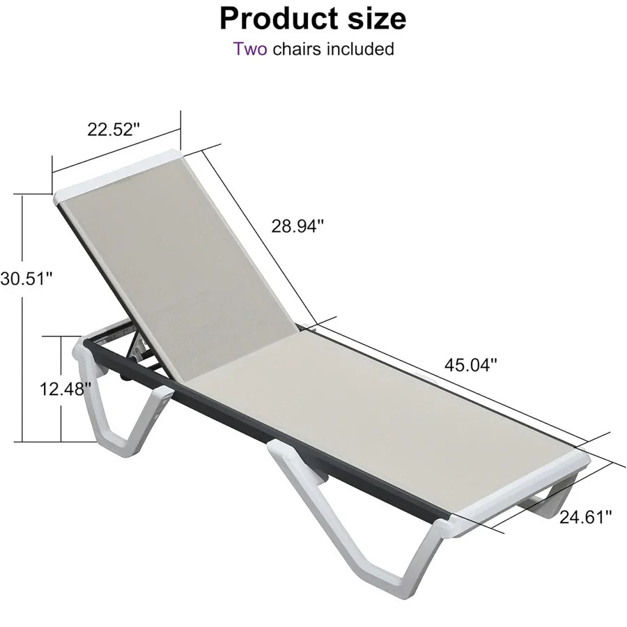 PURPLE LEAF Patio Chaise Lounge Plastic Pool Outdoor Lounge Chair with Aluminum Frame Stackable Patio Tanning Chairs for Poolside Sunbathing Beach Deck Yard