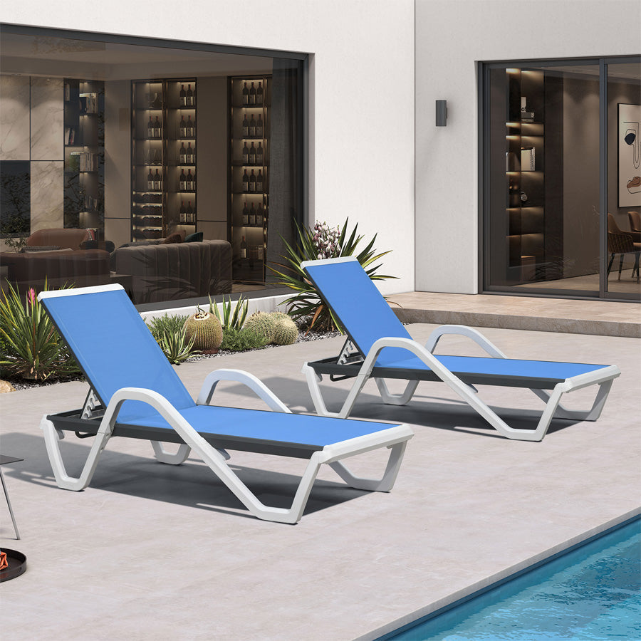 Clearance-PURPLE LEAF Patio Chaise Lounge Plastic Pool Outdoor Lounge Chair with Aluminum Frame Stackable Patio Tanning Chairs for Poolside Sunbathing Beach Deck Yard