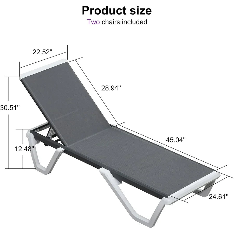 PURPLE LEAF Patio Chaise Lounge Plastic Pool Outdoor Lounge Chair with Aluminum Frame Stackable Patio Tanning Chairs for Poolside Sunbathing Beach Deck Yard