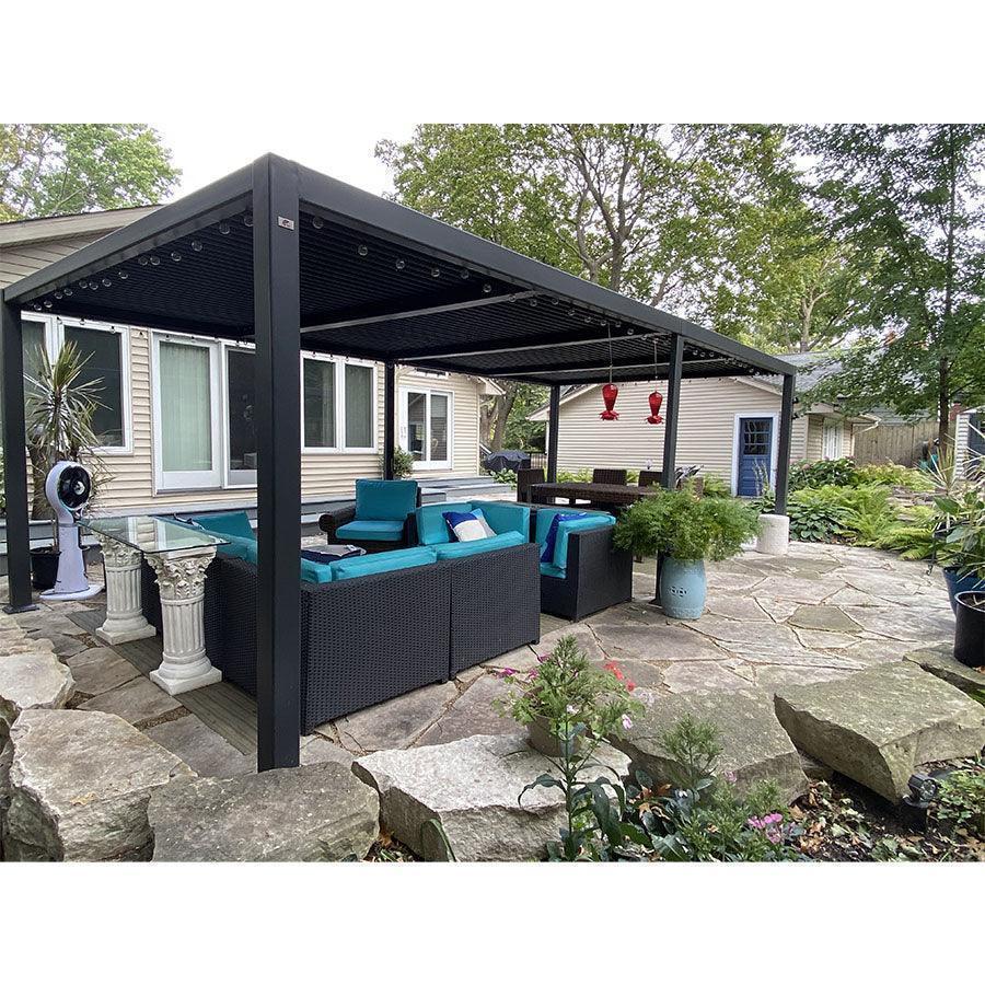 PURPLE LEAF Caesar Louvered Pergola Outdoor Adjustable Louvre Shade Modern Patio Aluminum Pergola with  Milky Lights