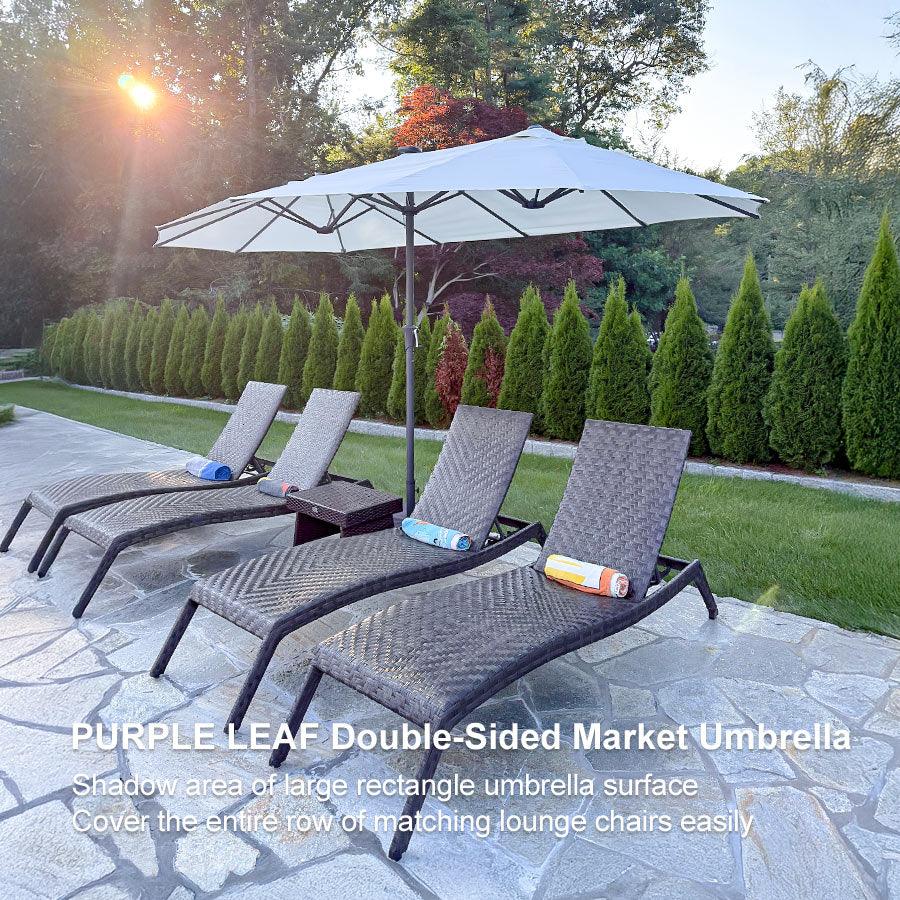 PURPLE LEAF Double-Sided Market Umbrella Large Rectangular Patio Umbrellas with Base