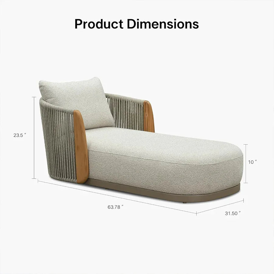 PURPLE LEAF Luxury  Hailar Olefin Patio Chaise Lounge Chair , Upholstered Pool Aluminium Lounge Chairs for Outdoor with Teak Armres for Deck, Pool, Lawn, Garden, Courtyard, Porch