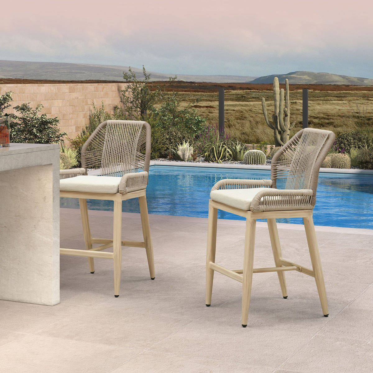 PURPLE LEAF Patio Bar Stools Counter Stools Outdoor Rattan Chairs with Back Modern Aluminum Woven Barstools for Garden Patio Kitchen Indoor