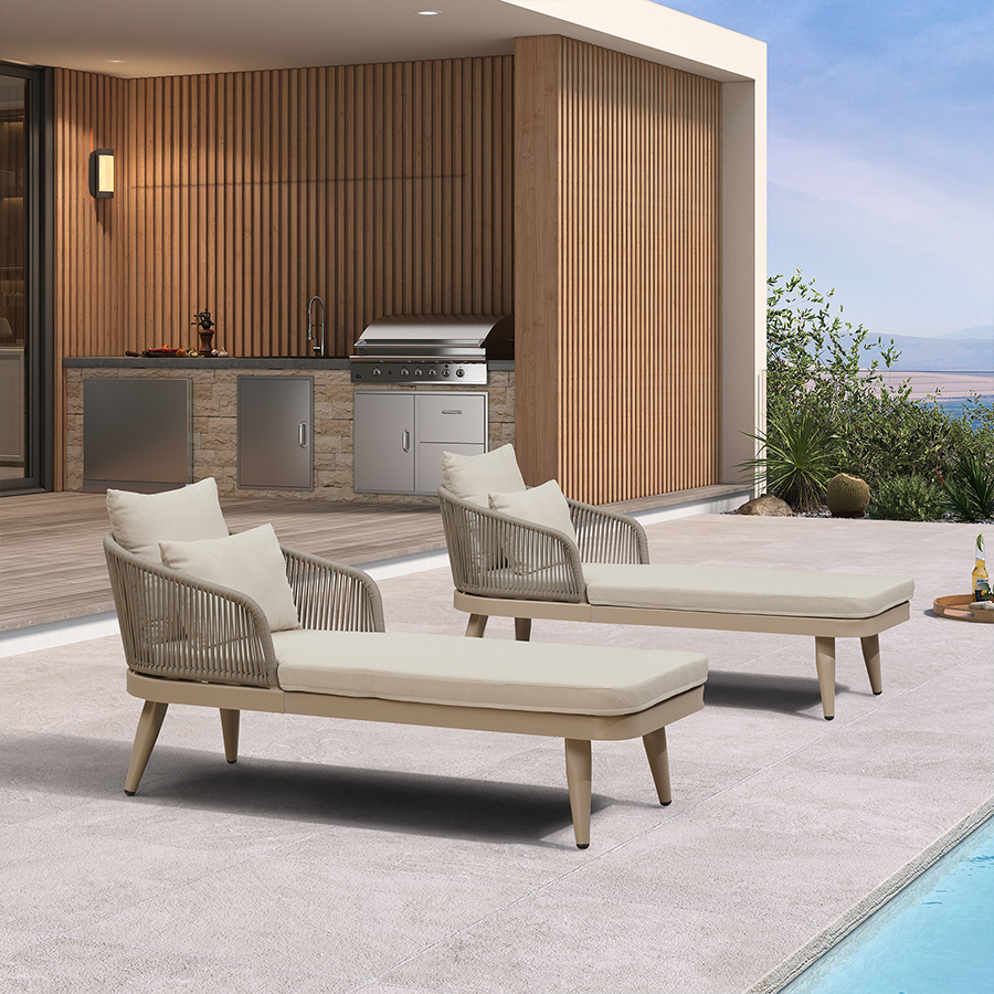PURPLE LEAF Outdoor Chaise Lounge Thick Cushion, Aluminum Frame Patio Lounge Chair with Pillow & Lumbar Support, Wicker Armrests Sun Lounger for Poolside, Backyard, All-Weather Use