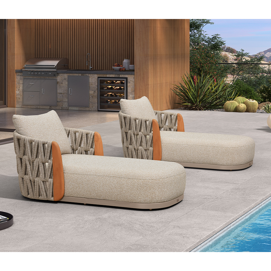 PURPLE LEAF Luxury  Hailar Olefin Patio Chaise Lounge Chair , Upholstered Pool Aluminium Lounge Chairs for Outdoor with Teak Armres for Deck, Pool, Lawn, Garden, Courtyard, Porch