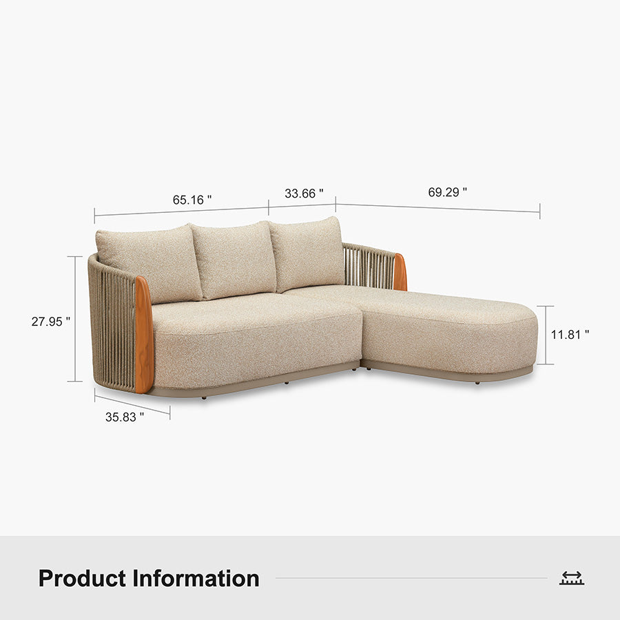 PURPLE LEAF Hailar L-Shaped Patio Conversation Set with Genuine Teak Cushions and Pillows Olefin Rope Backrest Outdoor Couch Sets for Backyard Porch