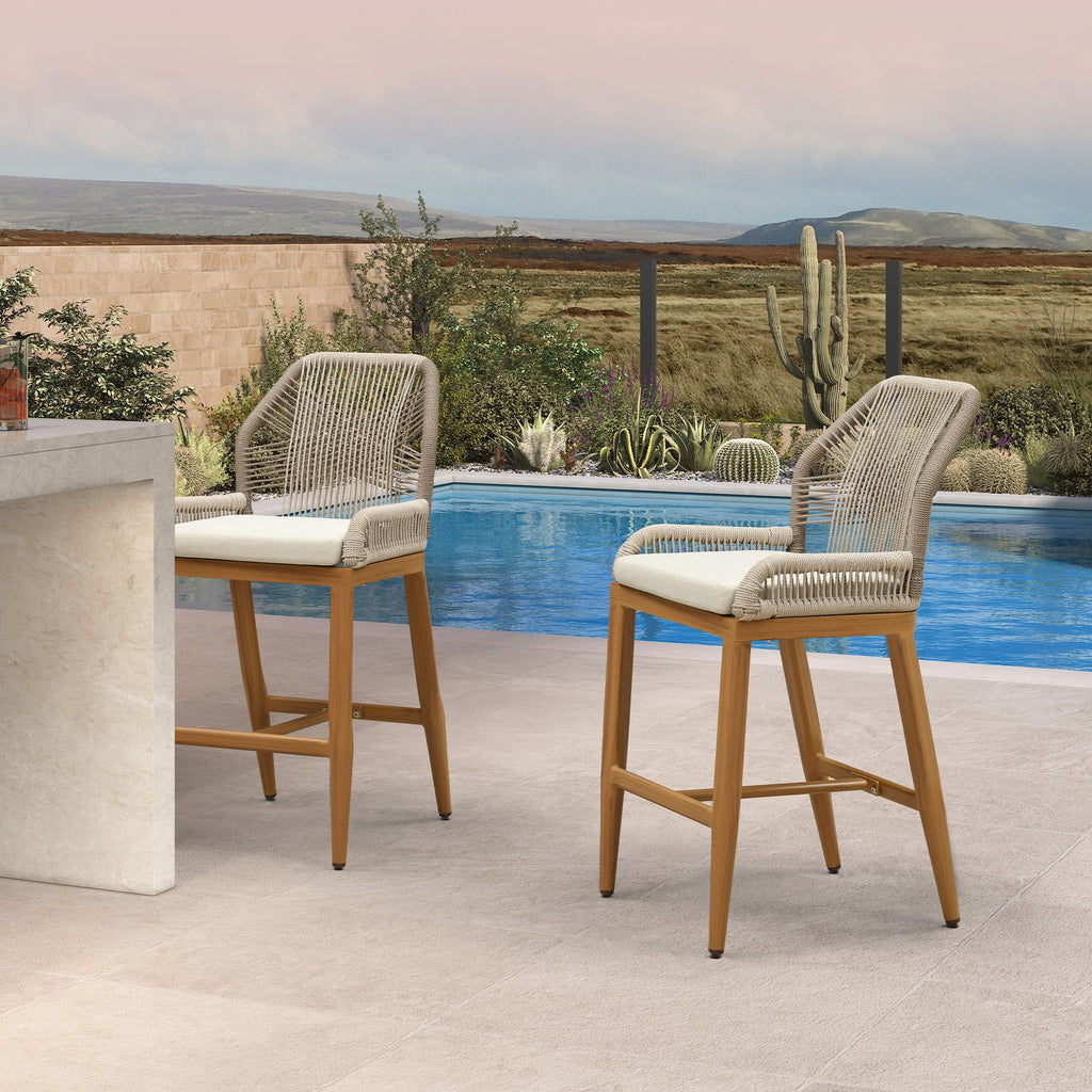 PURPLE LEAF Patio Bar Stools Counter Stools Outdoor Rattan Chairs with Back Modern Aluminum Woven Barstools for Garden Patio Kitchen Indoor