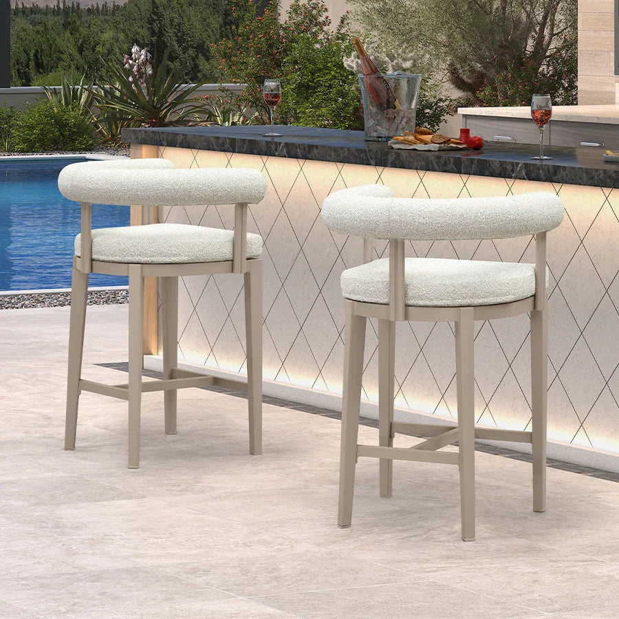 PURPLE LEAF Provence Outdoor Bar Stools Set of 2 Modern Olefin Upholstered Barstools with Back and Armrest Bar Chairs for Garden Kitchen Island