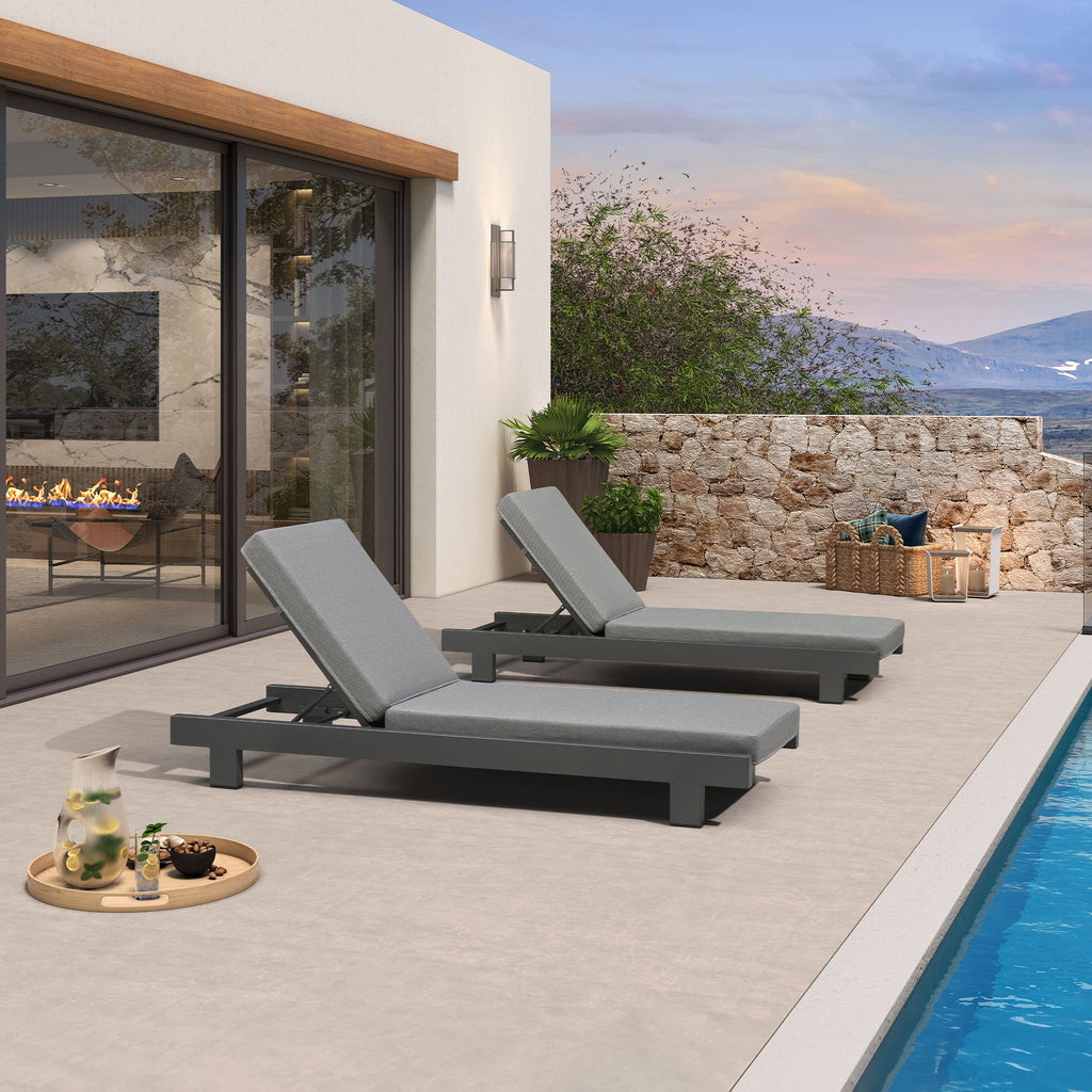 PURPLE LEAF Outdoor Standard Daybed for Patio,  Poolside Chaise Lounge Bed with Cushion, Olefin Blend Fabric, Aluminum Frame Sunbed for Deck and Backyard